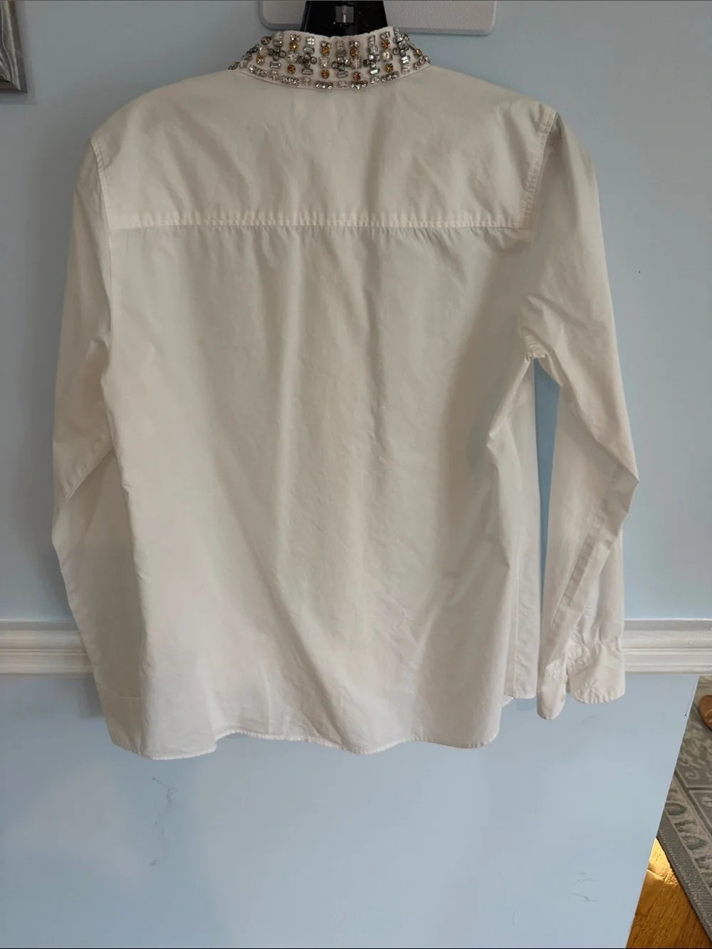 J. Crew Ivory Button-Up Shirt with Jeweled Collar